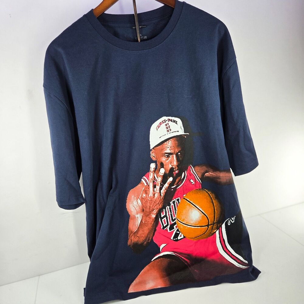 Michael Jordan Graphic Tee Navy Blue Oversized Heavyweight Med